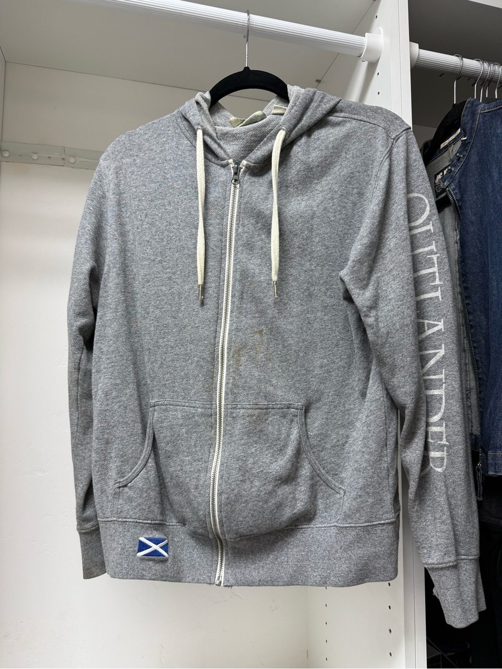 Outlander-Gray Zip-Up Hooded Sweater with Drawstring